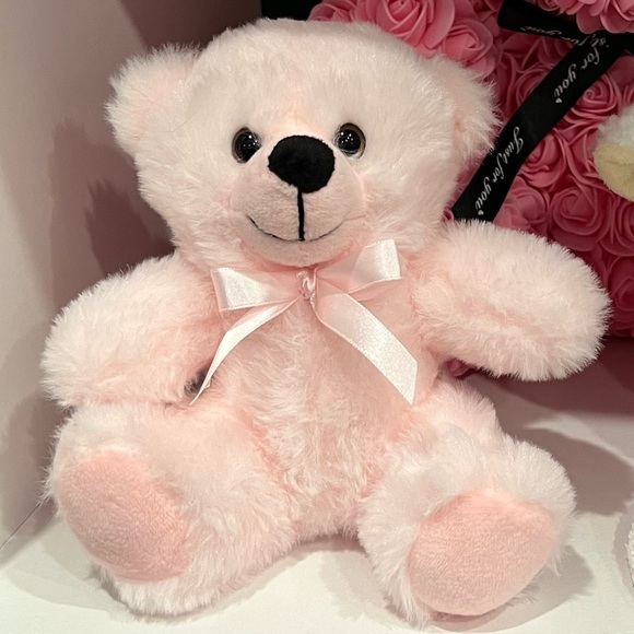 Teddy Bear Soft Fluffy Plush Pink w/ Ribbon Neck Tie - Picture 1 of 7